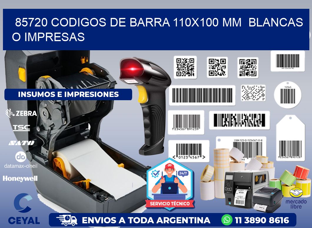 85720 CODIGOS DE BARRA 110x100 mm BLANCAS O IMPRESAS