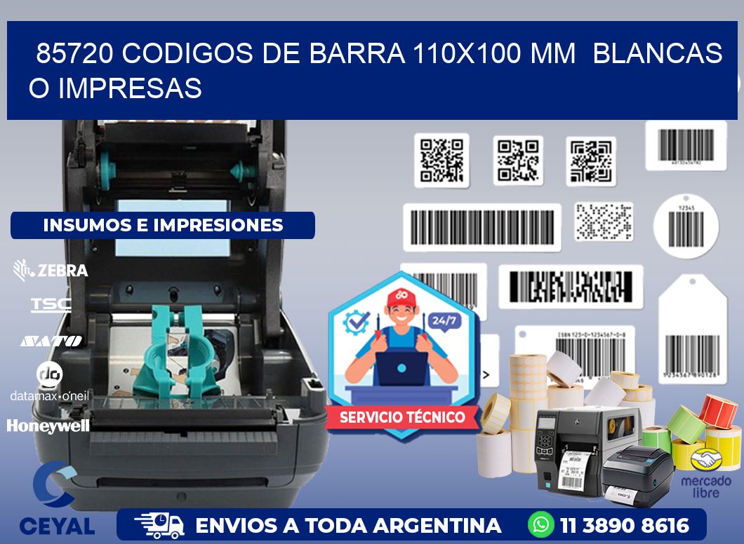 85720 CODIGOS DE BARRA 110x100 mm BLANCAS O IMPRESAS