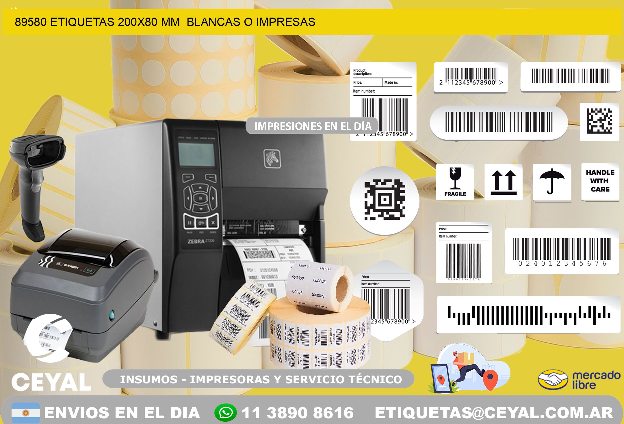 89580 ETIQUETAS 200×80 mm  BLANCAS O IMPRESAS