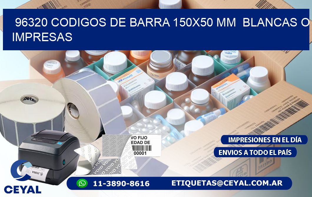96320 CODIGOS DE BARRA 150x50 mm BLANCAS O IMPRESAS