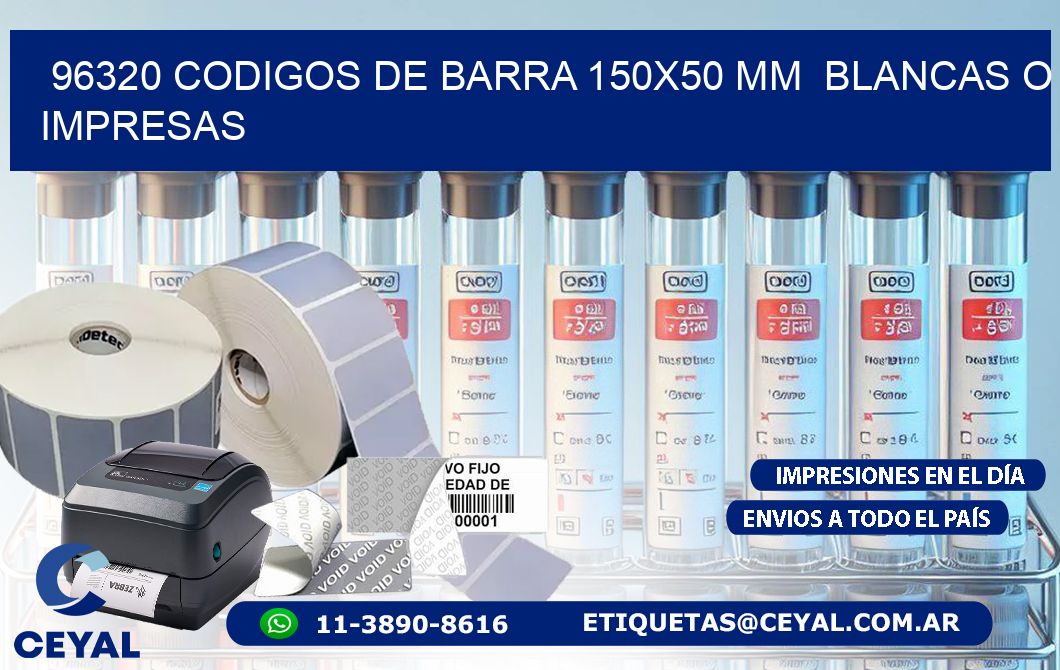 96320 CODIGOS DE BARRA 150x50 mm BLANCAS O IMPRESAS