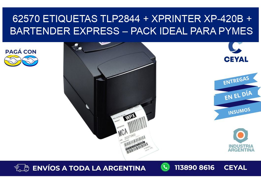 62570 ETIQUETAS TLP2844 + Xprinter XP-420B + BarTender Express – Pack ideal para PyMES