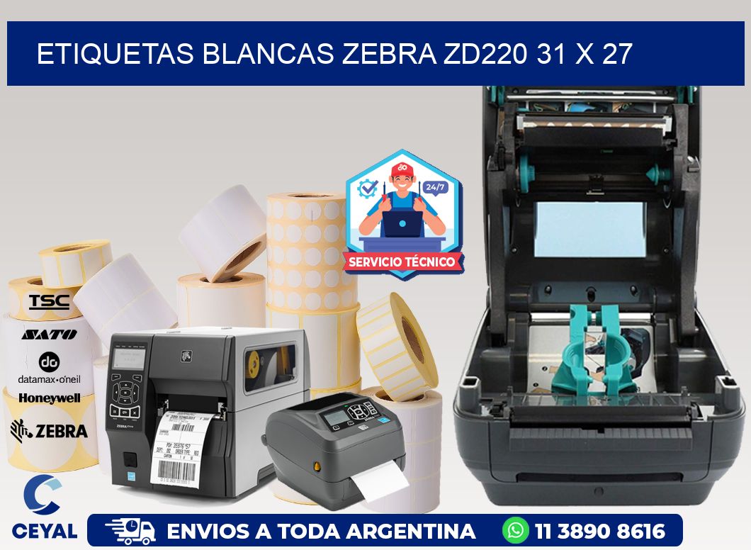 ETIQUETAS BLANCAS ZEBRA ZD220 31 x 27
