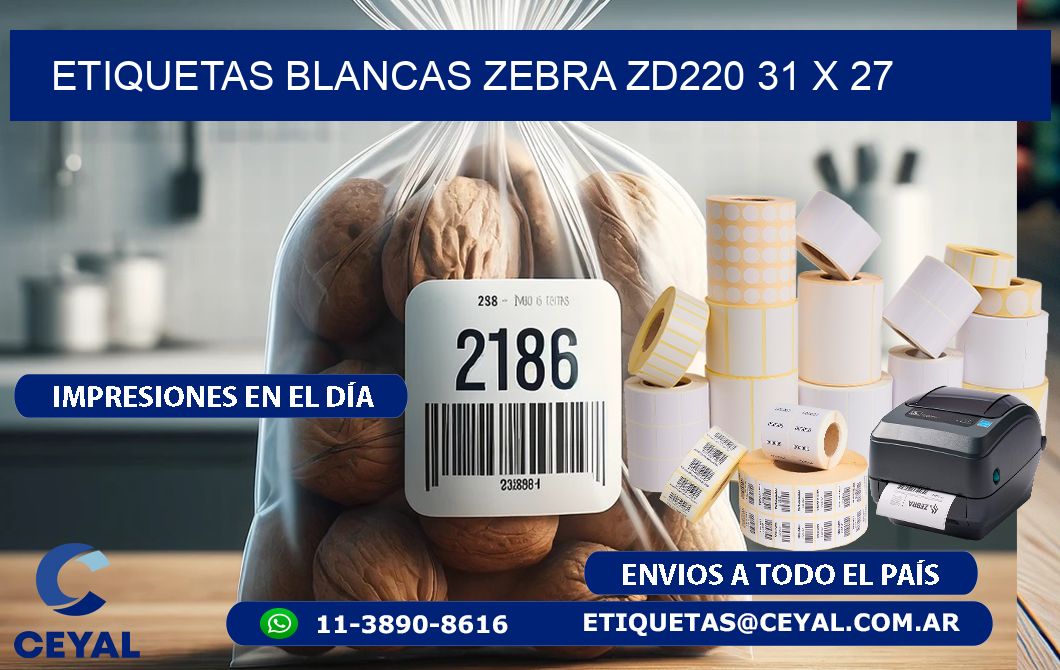 ETIQUETAS BLANCAS ZEBRA ZD220 31 x 27
