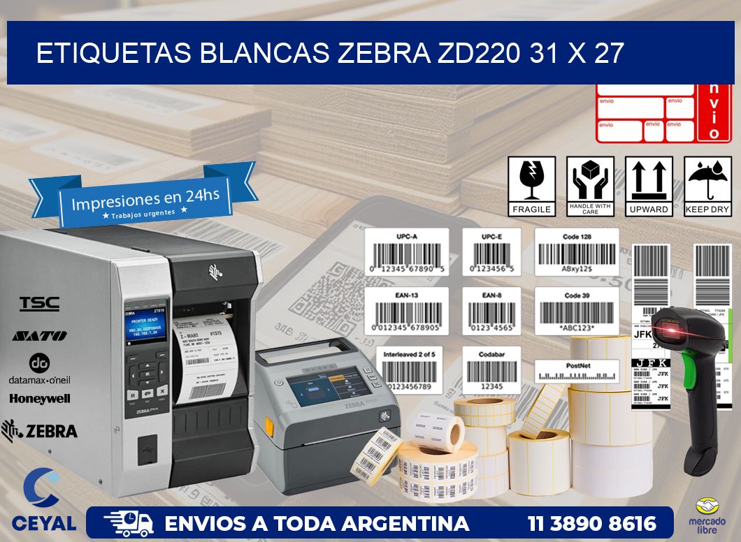 ETIQUETAS BLANCAS ZEBRA ZD220 31 x 27