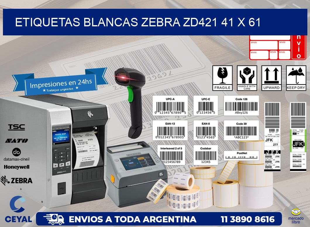 ETIQUETAS BLANCAS ZEBRA ZD421 41 x 61