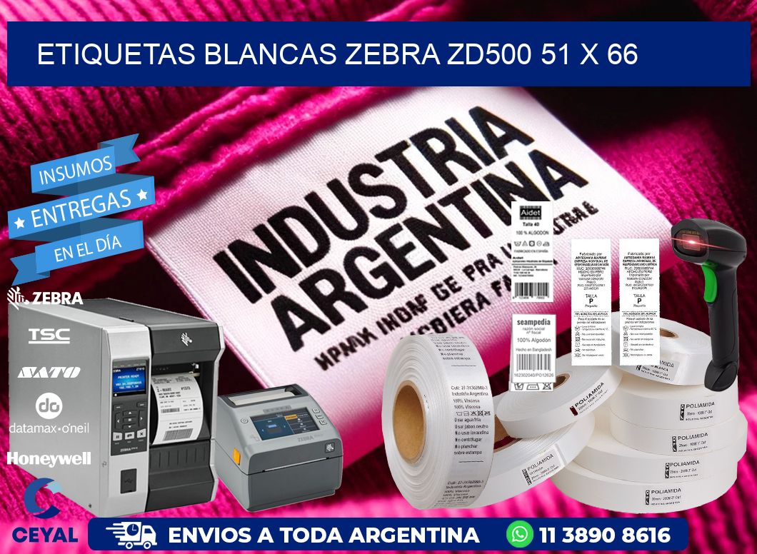 ETIQUETAS BLANCAS ZEBRA ZD500 51 x 66