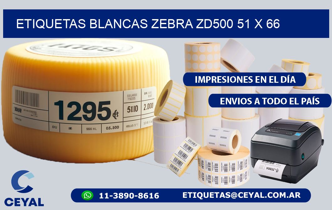 ETIQUETAS BLANCAS ZEBRA ZD500 51 x 66