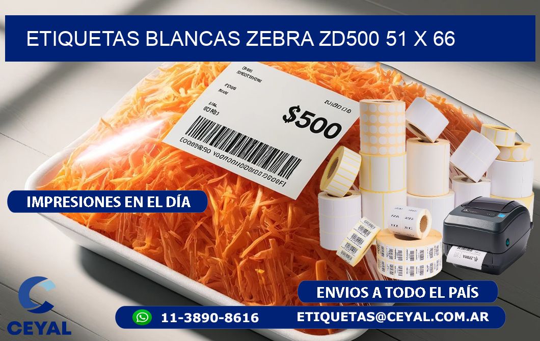 ETIQUETAS BLANCAS ZEBRA ZD500 51 x 66