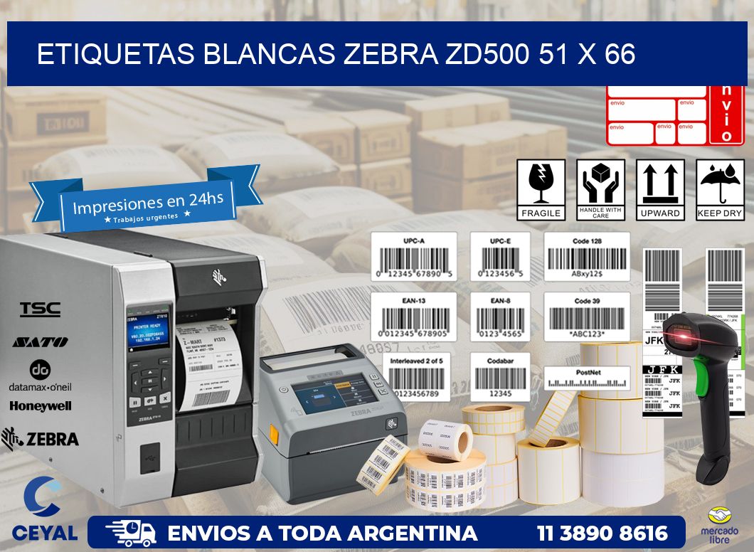 ETIQUETAS BLANCAS ZEBRA ZD500 51 x 66