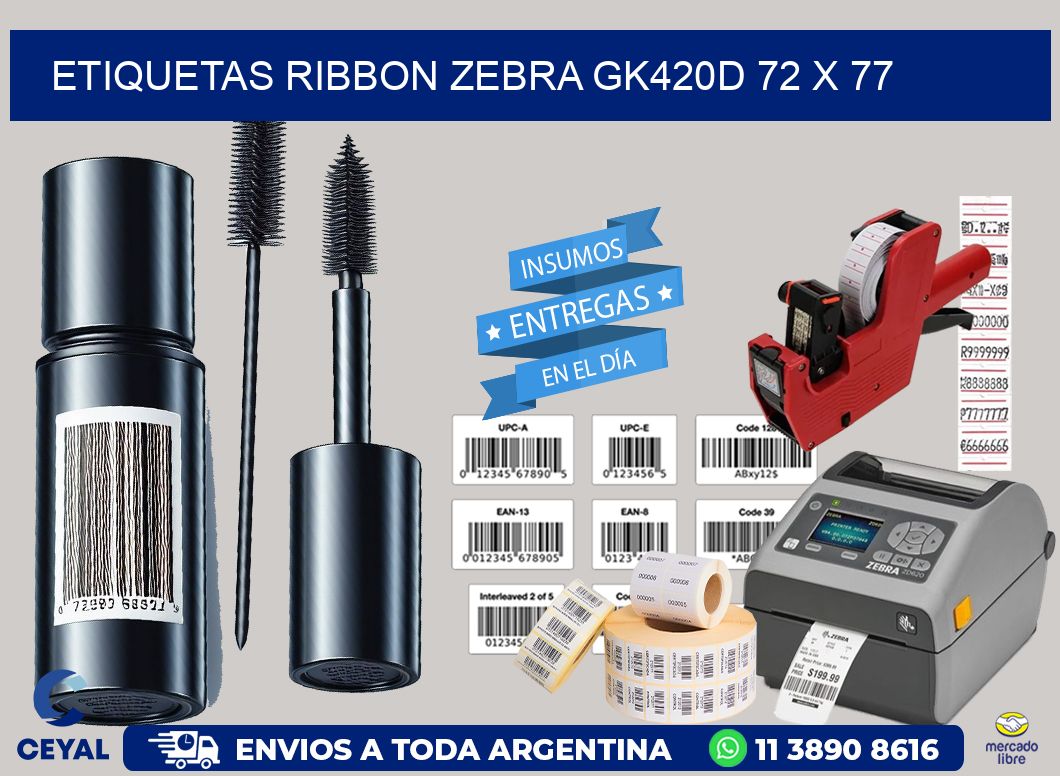 ETIQUETAS RIBBON Zebra GK420D 72 x 77
