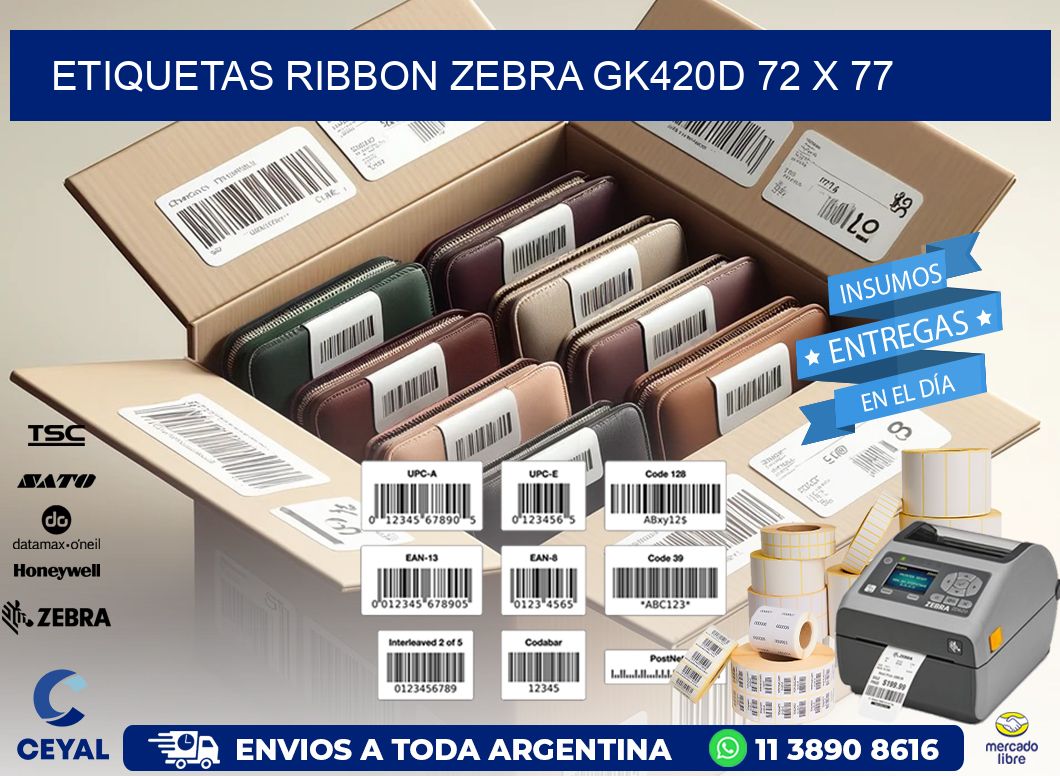 ETIQUETAS RIBBON Zebra GK420D 72 x 77