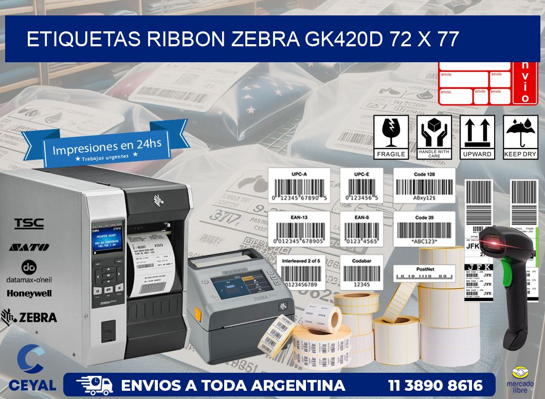 ETIQUETAS RIBBON Zebra GK420D 72 x 77
