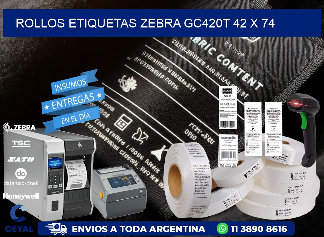 ROLLOS ETIQUETAS Zebra GC420T 42 x 74