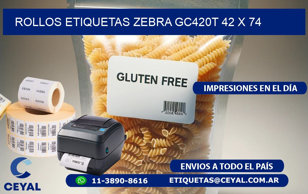 ROLLOS ETIQUETAS Zebra GC420T 42 x 74