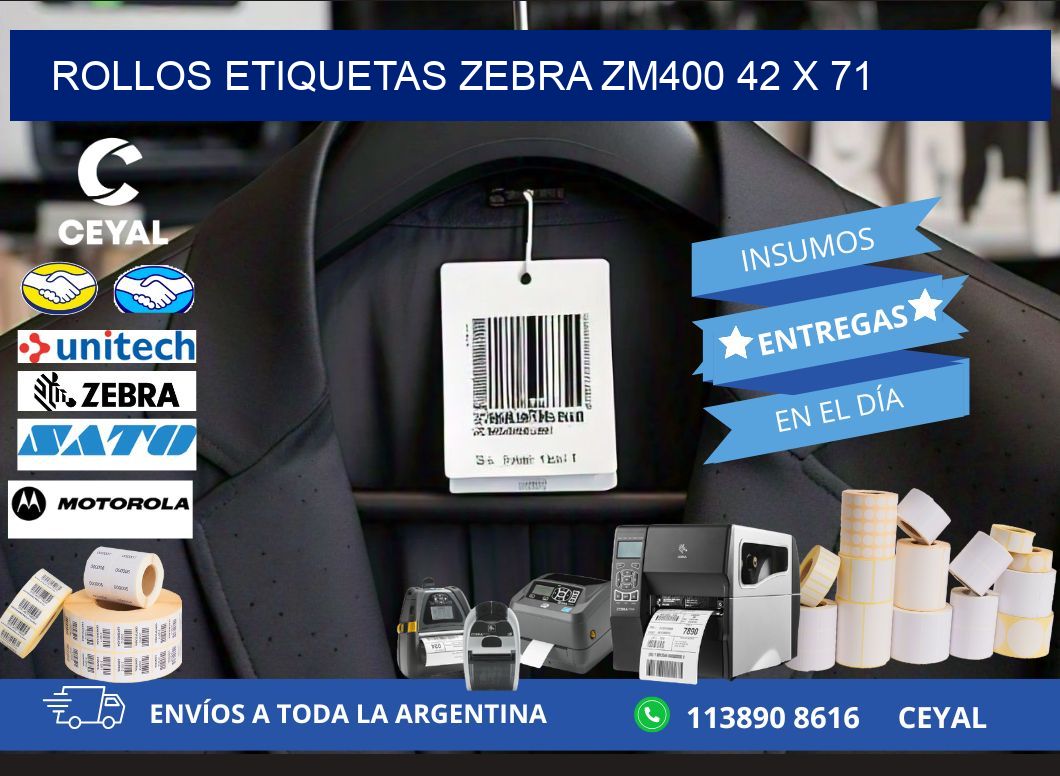ROLLOS ETIQUETAS Zebra ZM400 42 x 71