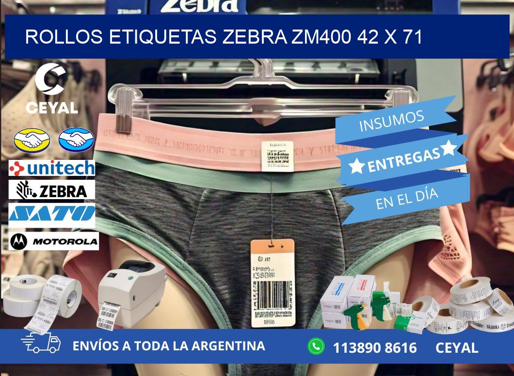 ROLLOS ETIQUETAS Zebra ZM400 42 x 71