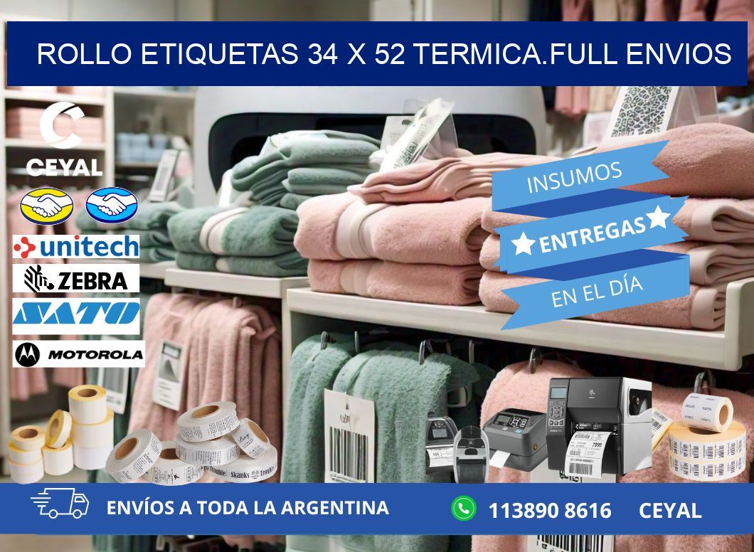 Rollo etiquetas 34 x 52 termica.full envios