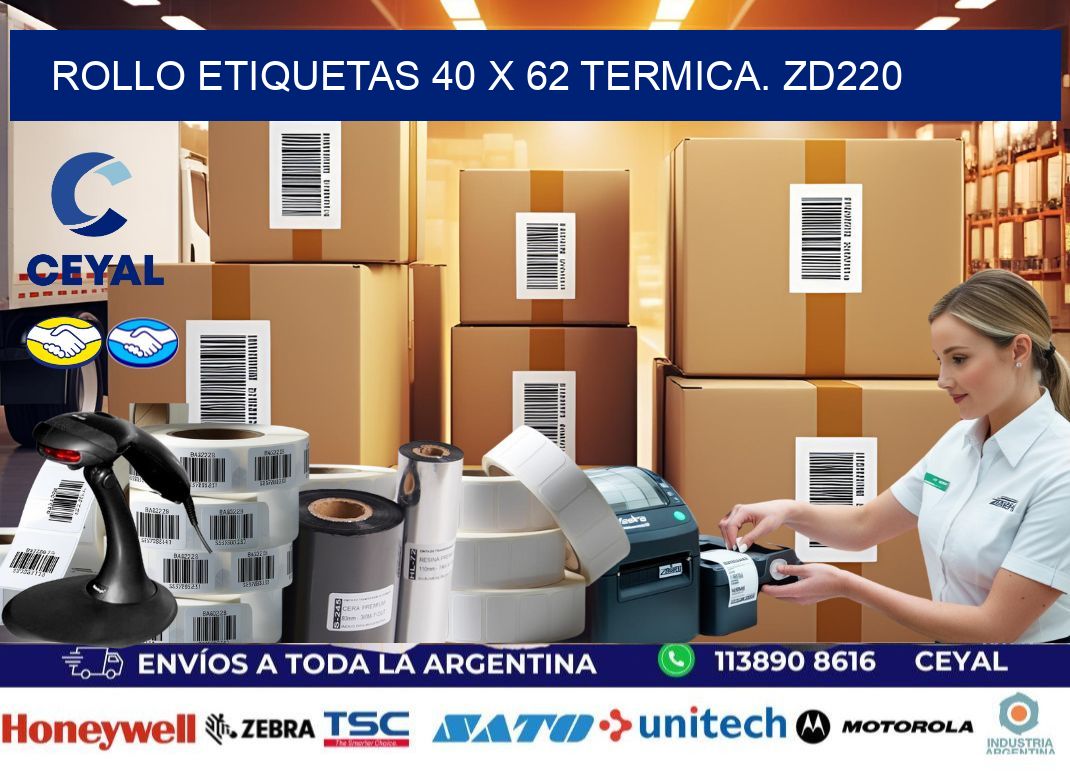 Rollo etiquetas 40 x 62 termica. zd220