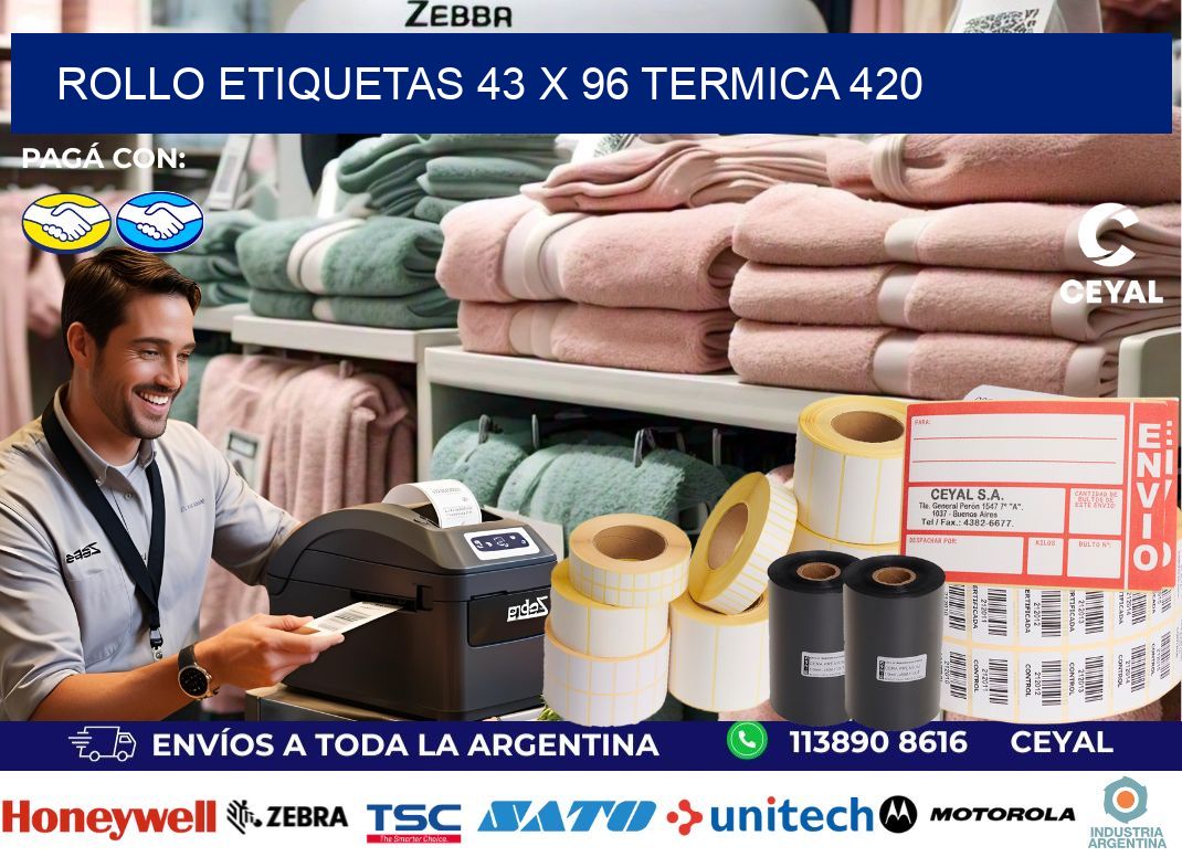 Rollo etiquetas 43 x 96 termica 420