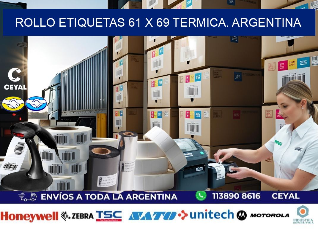 Rollo etiquetas 61 x 69 termica. Argentina