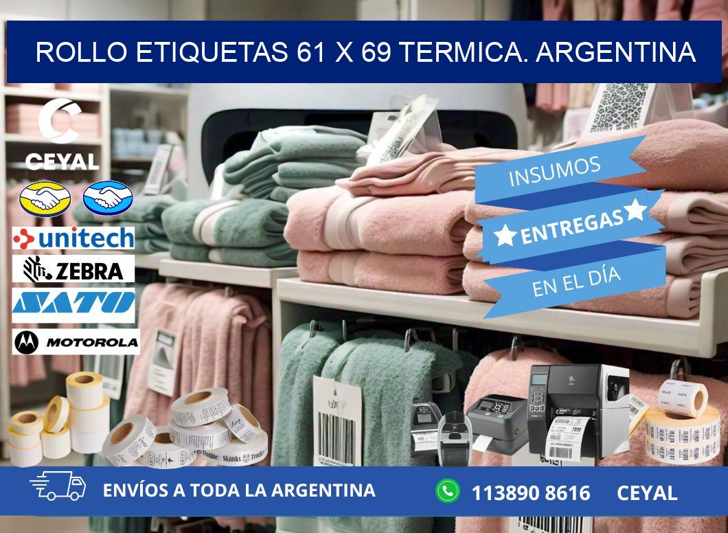 Rollo etiquetas 61 x 69 termica. Argentina