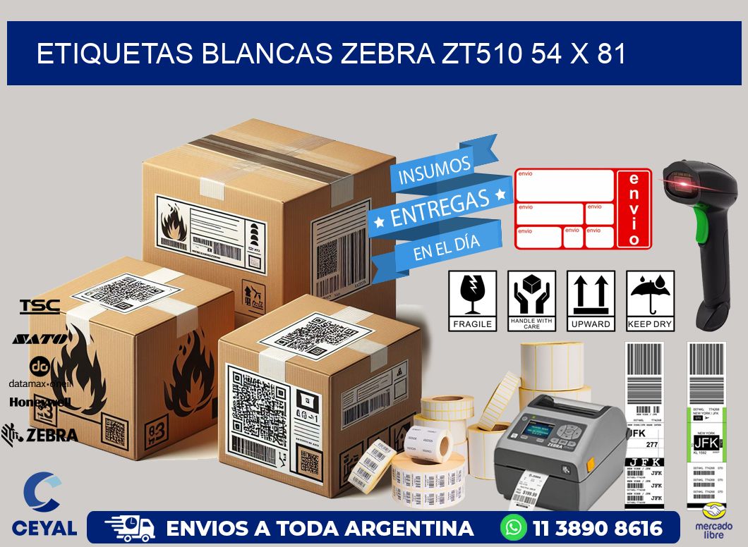 ETIQUETAS BLANCAS ZEBRA ZT510 54 x 81