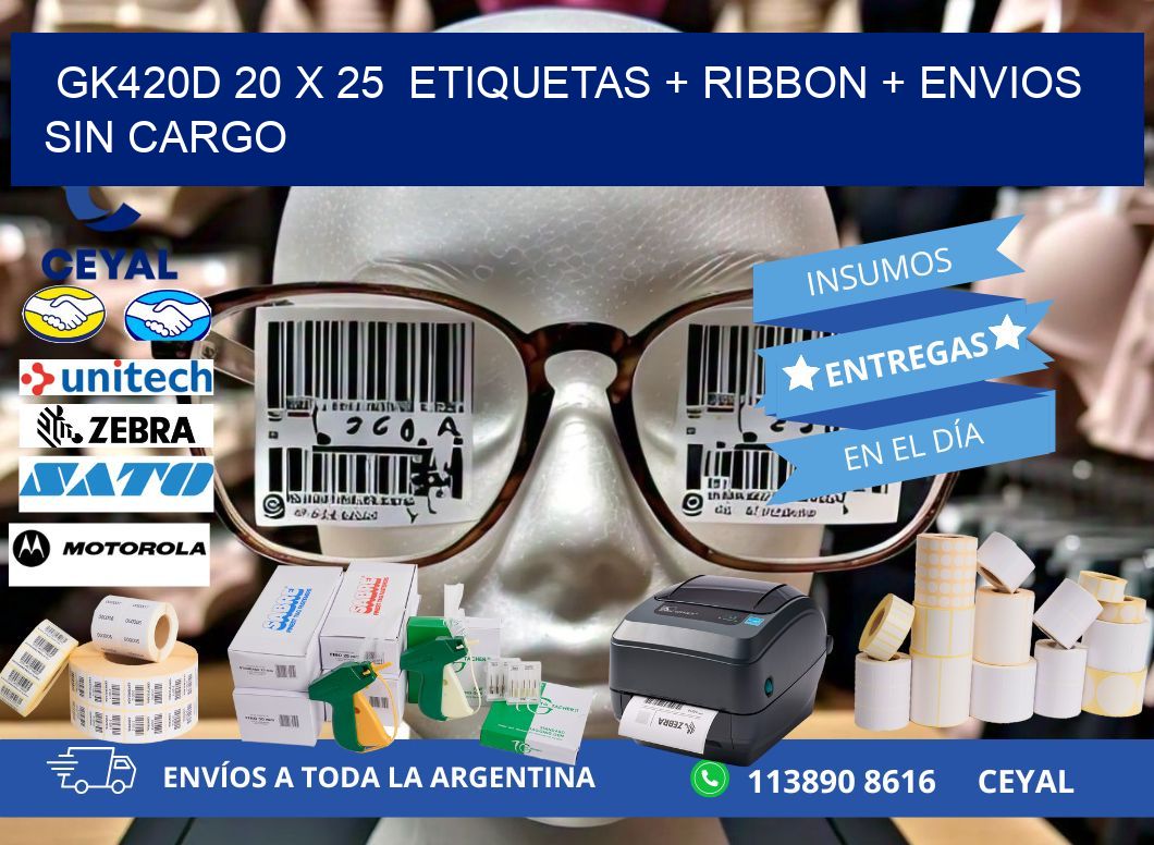 GK420D 20 x 25 etiquetas + ribbon + envios sin cargo