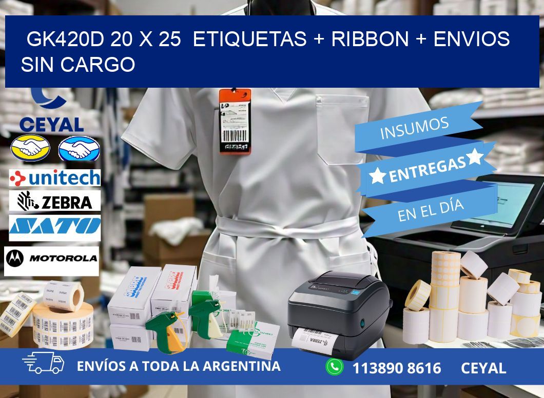 GK420D 20 x 25 etiquetas + ribbon + envios sin cargo