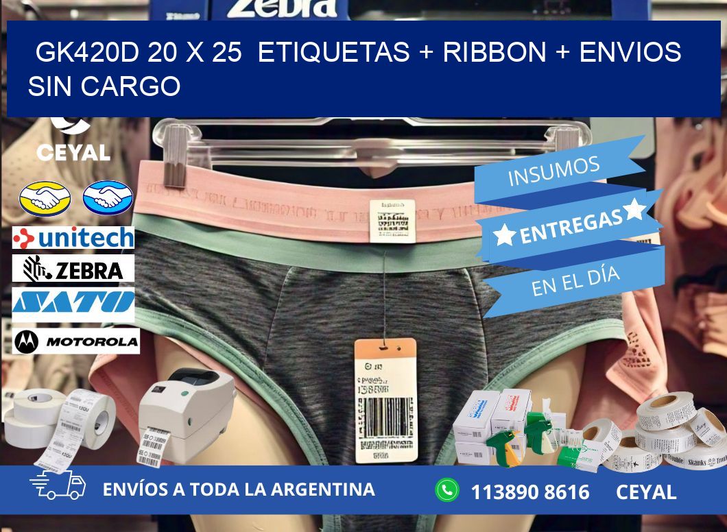 GK420D 20 x 25  etiquetas + ribbon + envios sin cargo