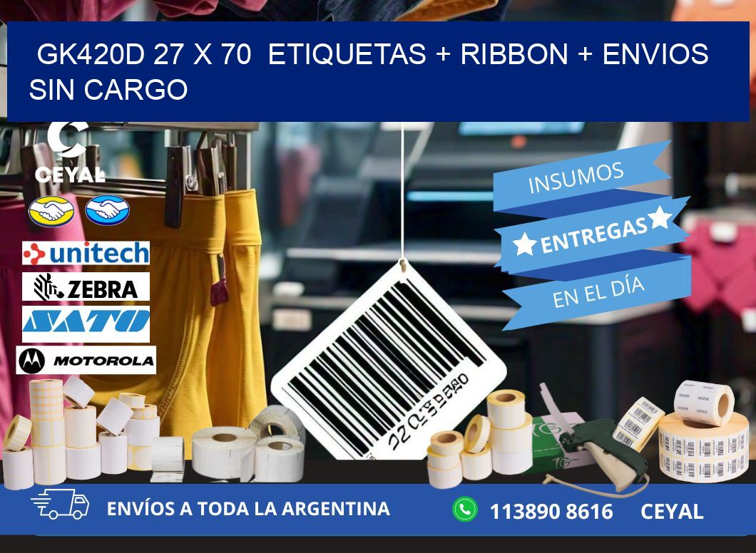 GK420D 27 x 70 etiquetas + ribbon + envios sin cargo