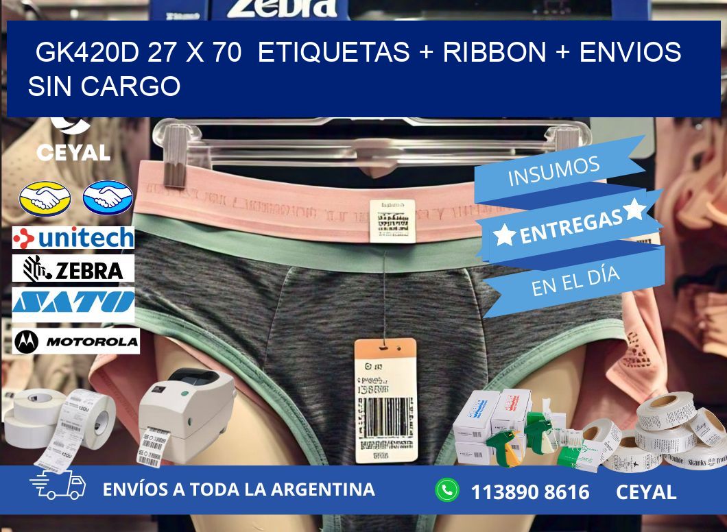 GK420D 27 x 70  etiquetas + ribbon + envios sin cargo
