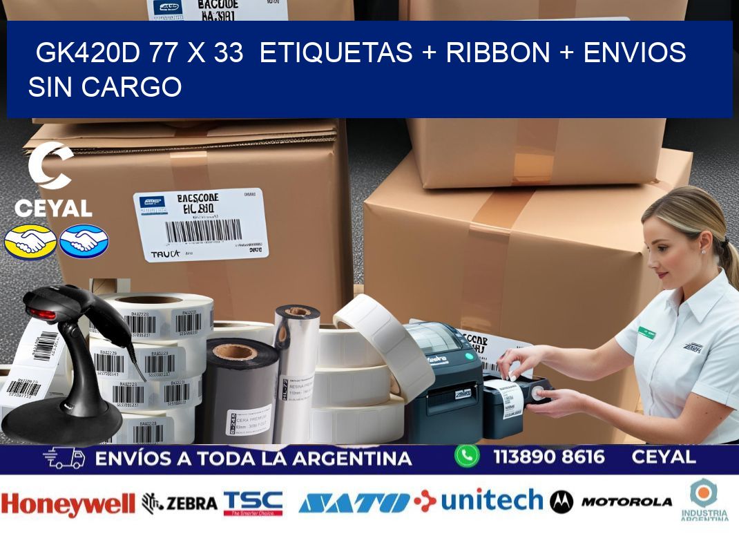 GK420D 77 x 33 etiquetas + ribbon + envios sin cargo