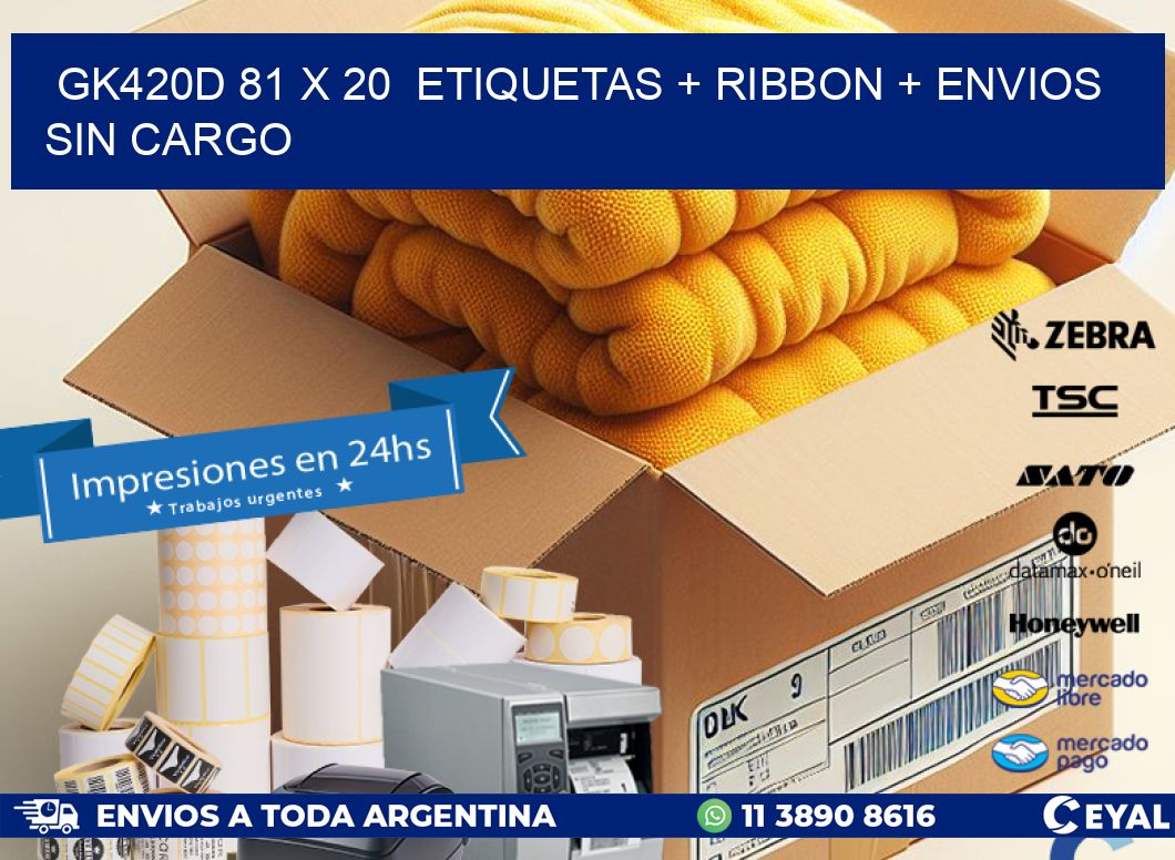 GK420D 81 x 20 etiquetas + ribbon + envios sin cargo