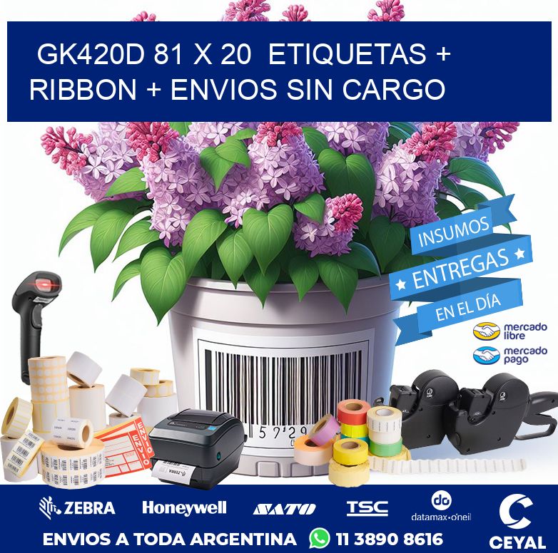 GK420D 81 x 20 etiquetas + ribbon + envios sin cargo