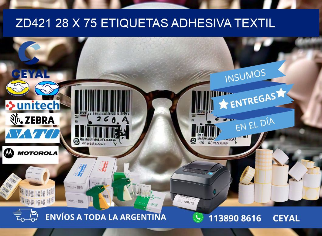 ZD421 28 x 75 ETIQUETAS ADHESIVA TEXTIL