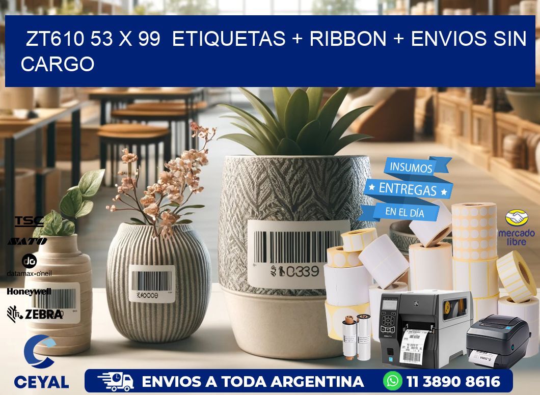 ZT610 53 x 99 etiquetas + ribbon + envios sin cargo