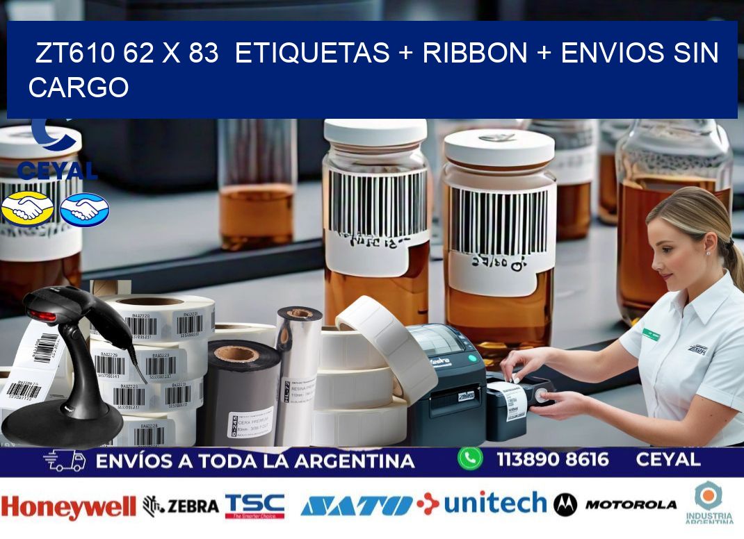 ZT610 62 x 83  etiquetas + ribbon + envios sin cargo