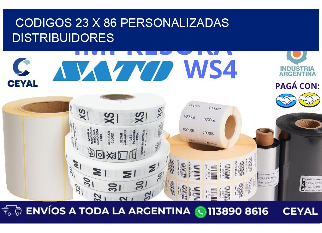 codigos 23 x 86 personalizadas distribuidores