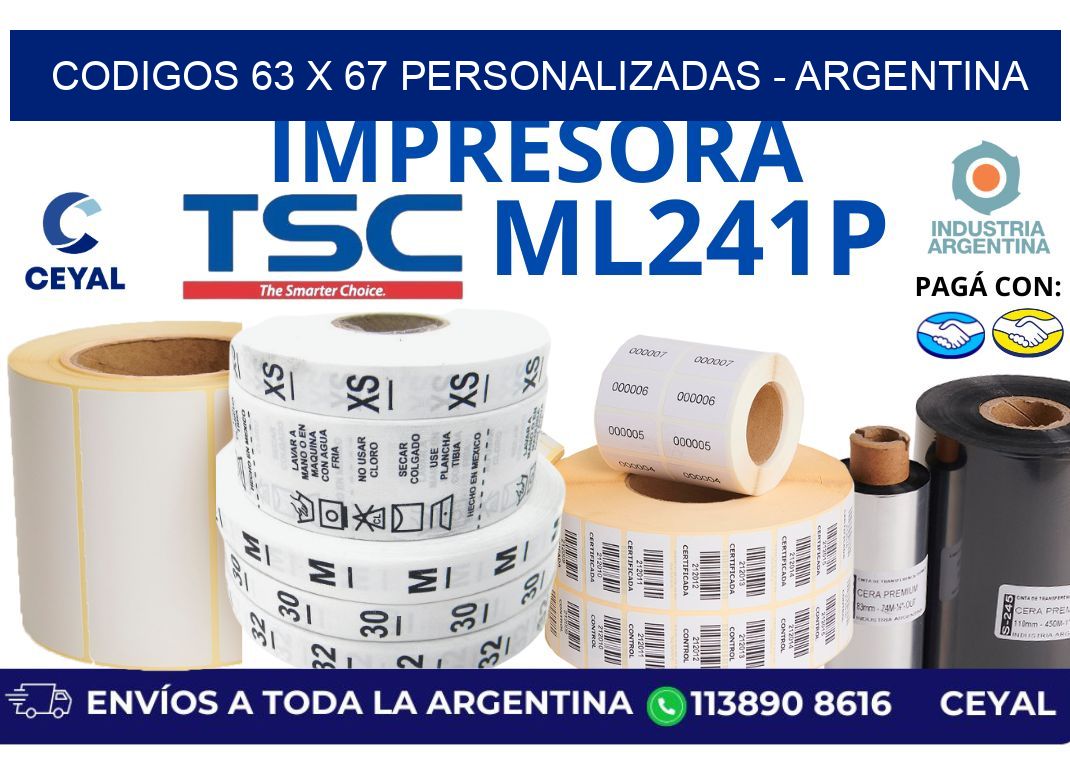 codigos 63 x 67 personalizadas - Argentina