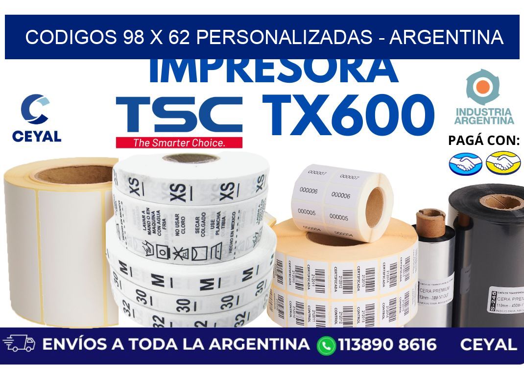 codigos 98 x 62 personalizadas - Argentina