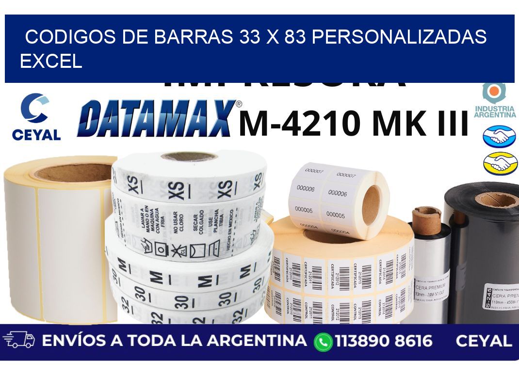 codigos de barras 33 x 83 personalizadas excel