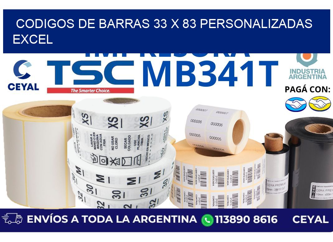 codigos de barras 33 x 83 personalizadas excel