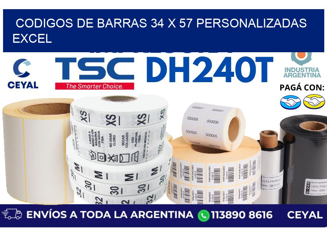 codigos de barras 34 x 57 personalizadas excel