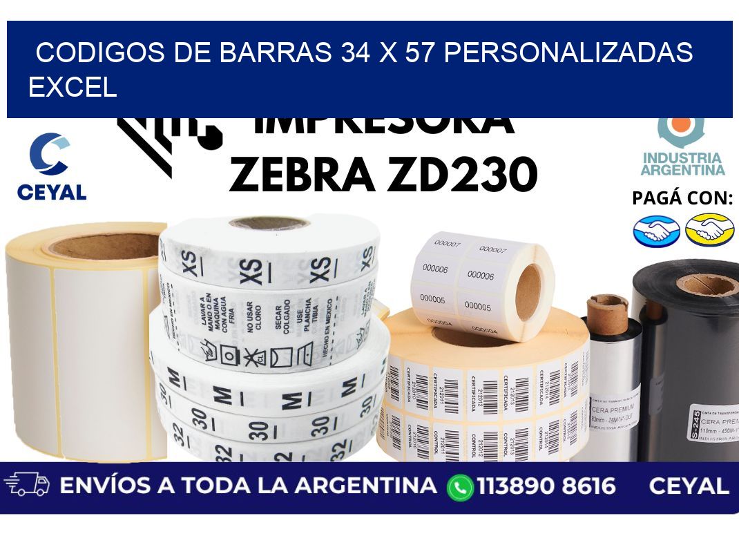 codigos de barras 34 x 57 personalizadas excel