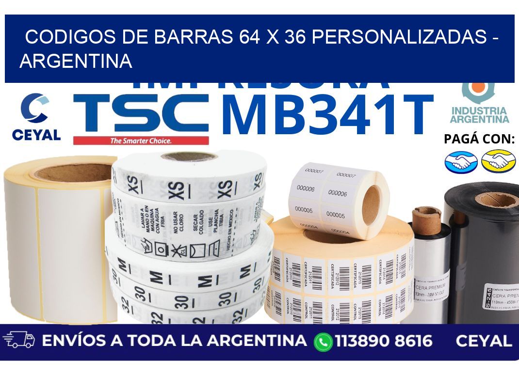 codigos de barras 64 x 36 personalizadas - Argentina