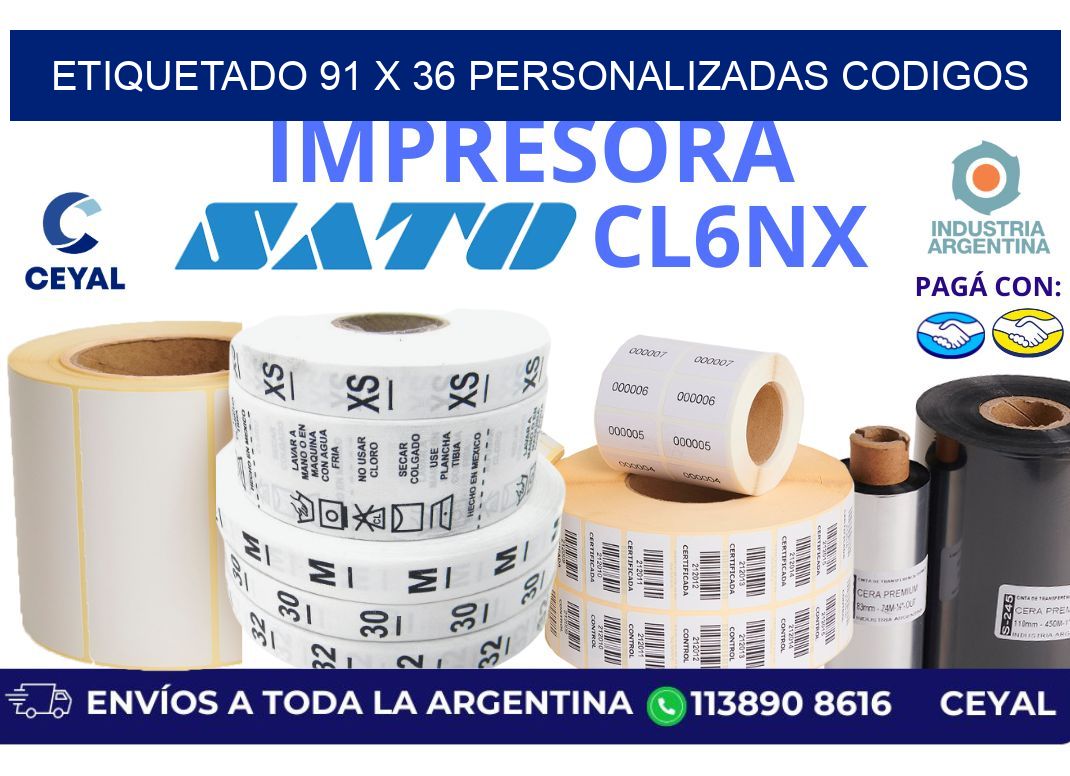 etiquetado 91 x 36 personalizadas codigos