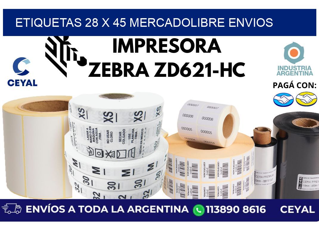 etiquetas 28 x 45 mercadolibre envios