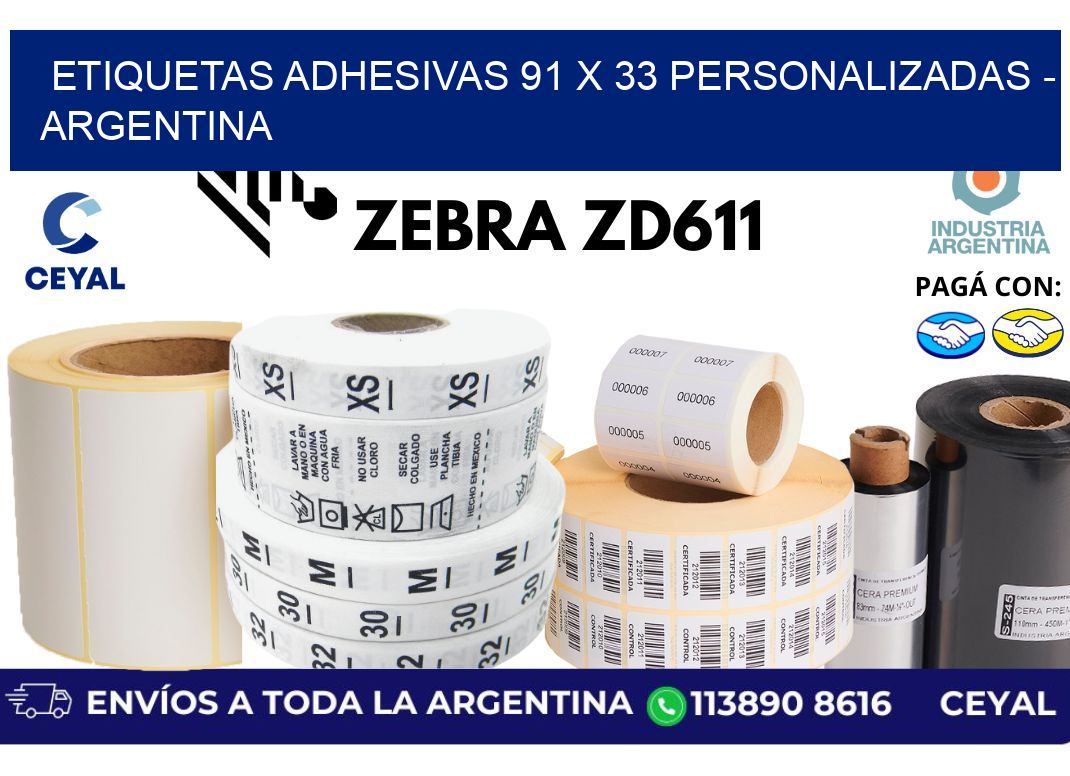 etiquetas adhesivas 91 x 33 personalizadas - Argentina