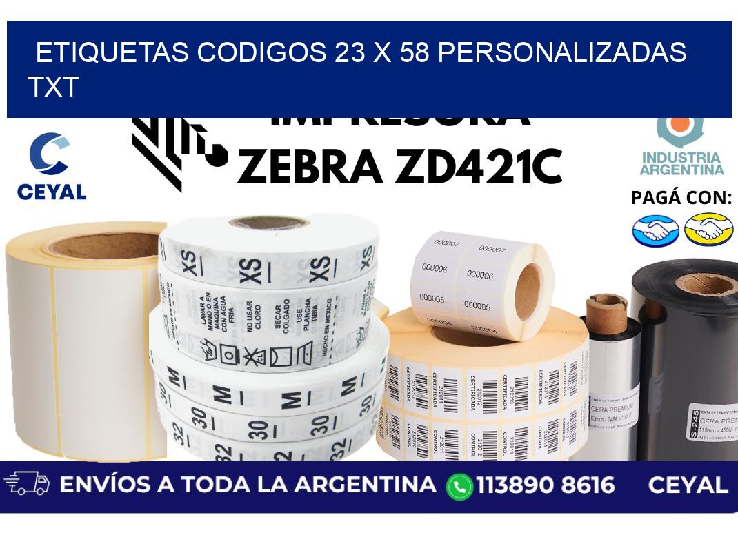 etiquetas codigos 23 x 58 personalizadas txt